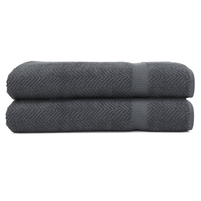 Drap de bain en coton Herringbone, Gris, Bath Sheets - 2 Pack