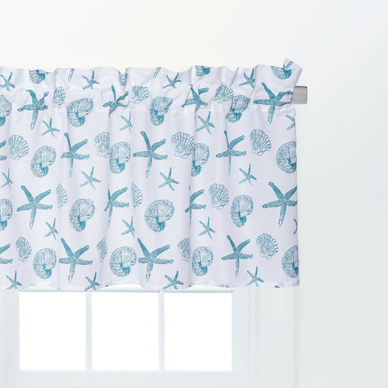 Teal Starfish and Shell Cotton Valance Set