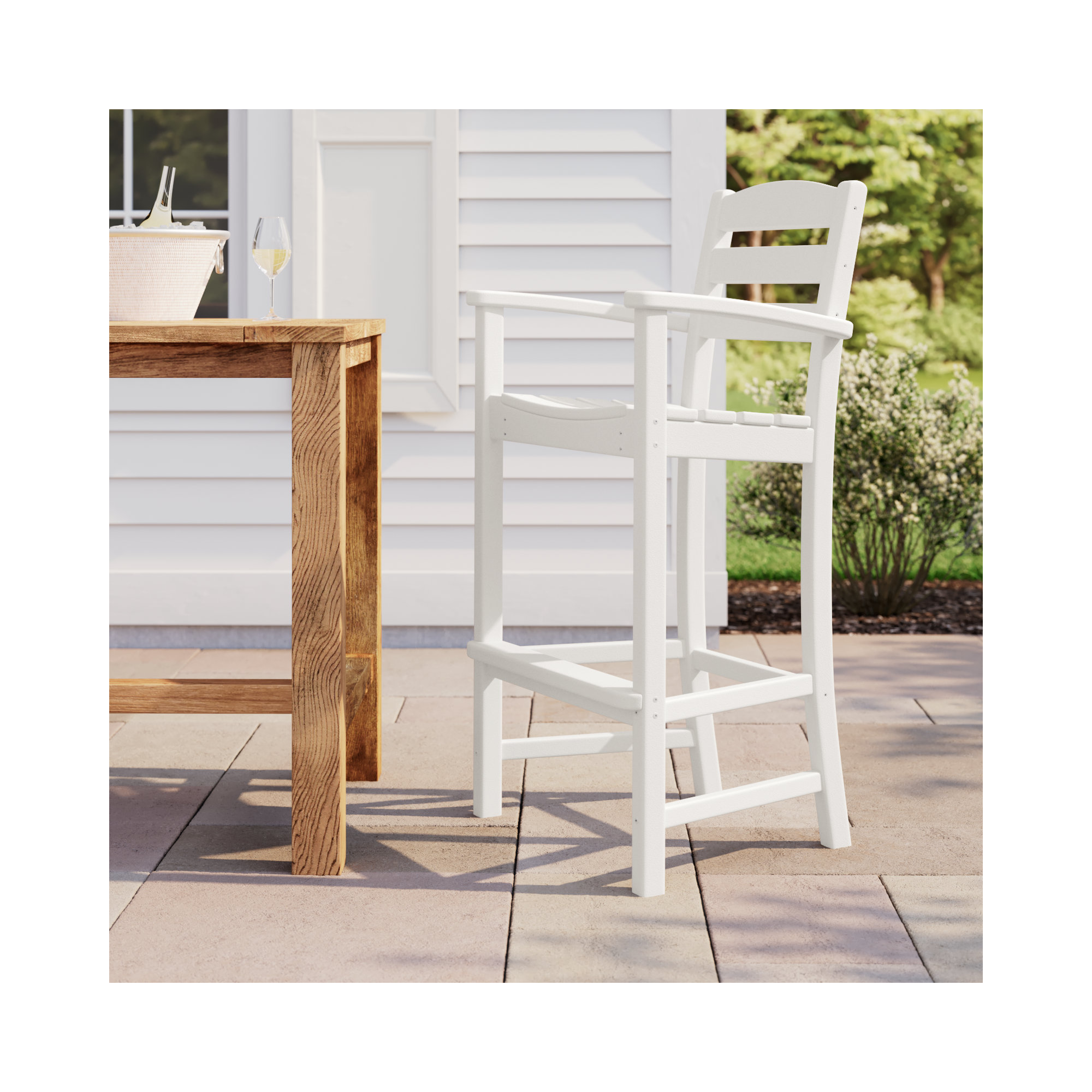 POLYWOOD La Casa Café Bar Arm Chair, White, Bar Stool (30.13" Seat Height)