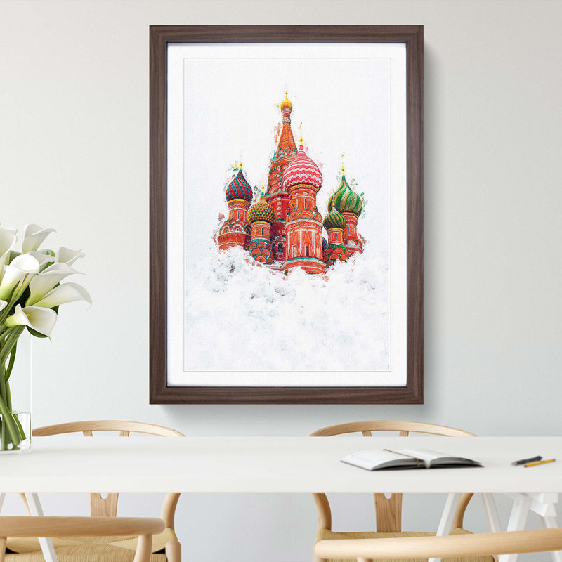 St Basils Cathedral in Moscow - Picture Frame Painting Print, Walnut Framed, 36cm H x 27cm W x 2cm D