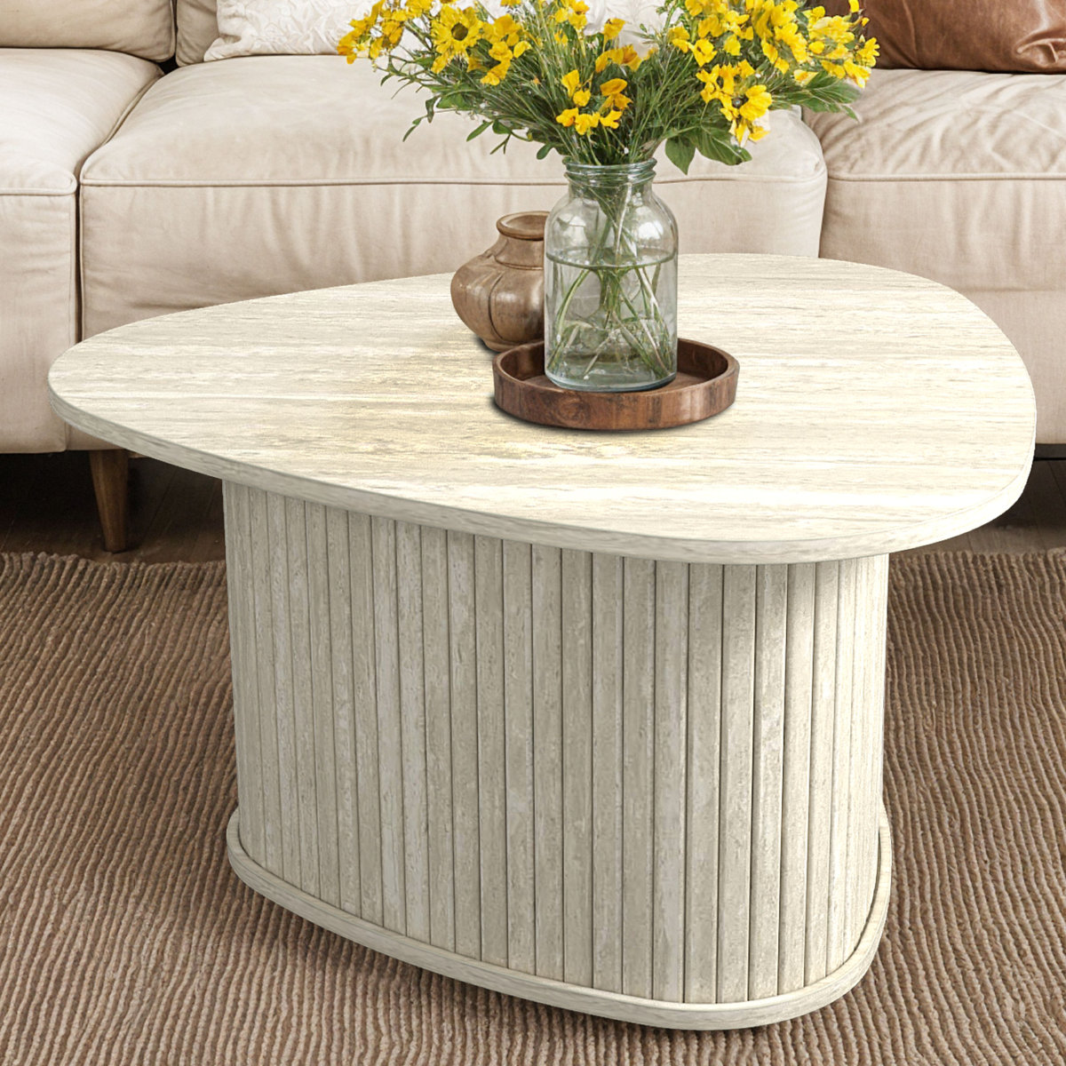 Latitude Run Aurel Modern Fluted Triangle Living Room Coffee Table (Beige Wood)61.99 was