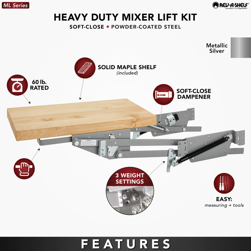 Rev-A-Shelf Mixer/Appliance Lifting System with Shelf Included for Base Cabinets, 18.69" H x 11.75" W x 20" D, Beige