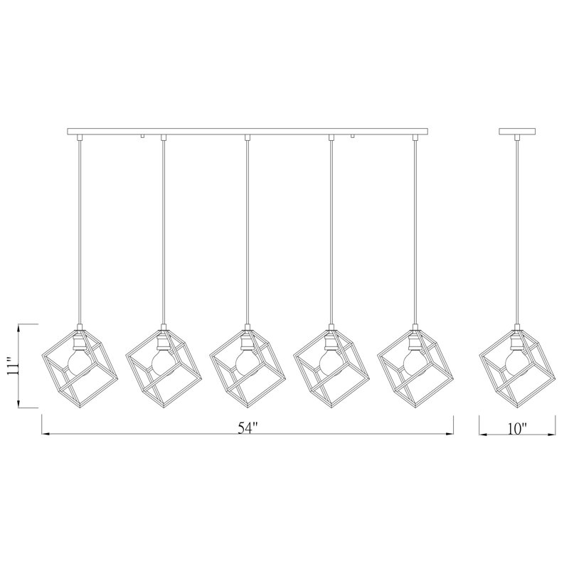 Luminaire suspendu carré à 5 lumières Adelbert, Laiton vieilli
