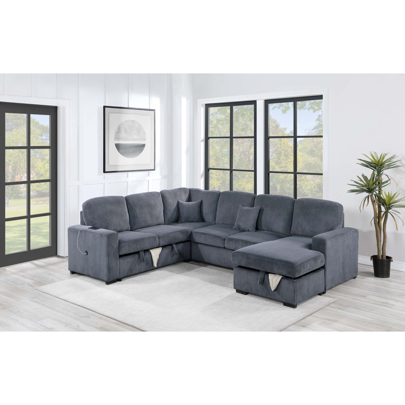 Canapé modulaire convertible 4 pièces Wilfrid, Velours côtelé gris foncé