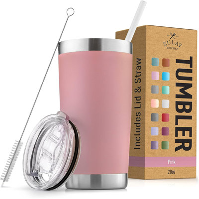 Zulay Kitchen 20oz Stainless Steel Tumbler With Lid And Straw - Sweat-free Travel Coffee Mug Tumbler Cups - Peach Shimmer