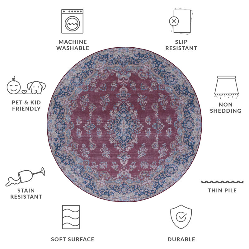 Tucson Performance Machine Washable Oriental Rug, Round 6'