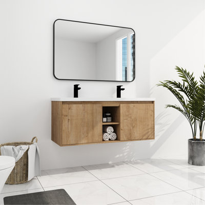 Meuble-lavabo double 48 po à fixation murale - surface de porte à fermeture douce
