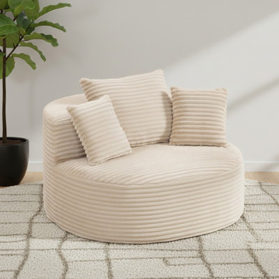 No Assembly Required Corduroy Oval Chaise Lounge, Self-Expanding Sofa with Pillows, Wide Armrest Compact Lounger for Living Room