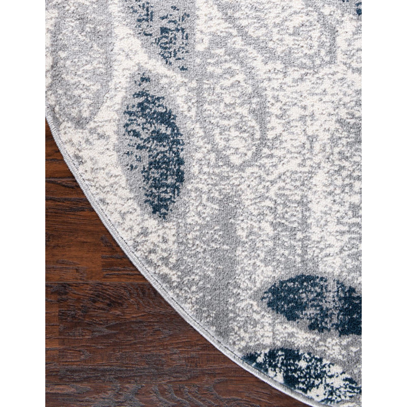 Tapis champêtre et floral couleur marbre, Rond 12 pi 4 po