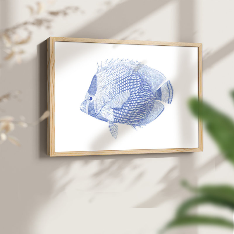 Poisson tropical bleu et blanc VI - reproduction encadrée, H 8 po x l 10 po, Naturel