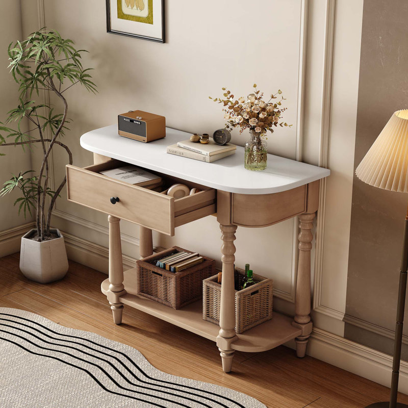 Commode 2 tiroirs 36 po avec tablette ouverte, Beige / Blanc