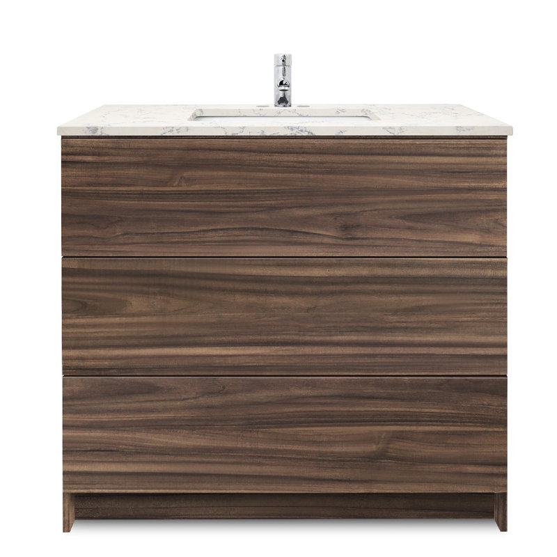 Giani 37 " W Freestanding Standard Free Standing 1 Single Vanity Bathroom Vanity With Engineered Quartz Top, Brown