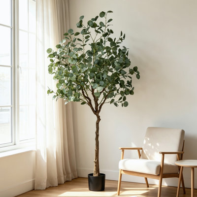 Grande plante artificielle en forme d'eucalyptus 6 pi - feuillage vert réaliste, matériau en PE sécuritaire et base stable anti-basculement - arbre de sol décoratif intérieur / extérieur pour la décoration de bureau personnel