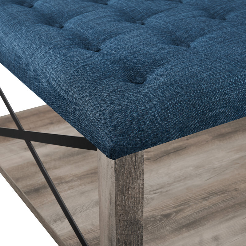 Grube Upholstered Ottoman, Blue, Grey