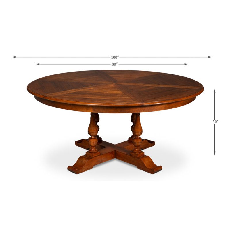 Extendable Walnut Round Solid Wood Dining Table, 30"H x 80"L x 80"W