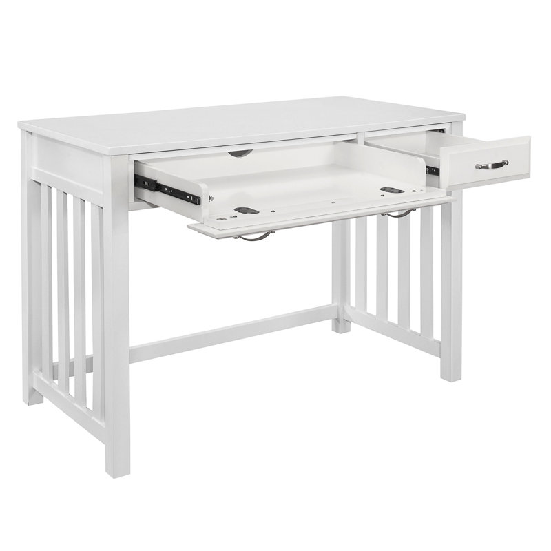 Meuble de bureau moderne et traditionnel avec 2 tiroirs et 2 tiroirs à clavier, Blanc