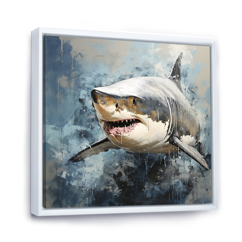 Ombre de requin gris II - art mural animaux côtiers, Cadre flottant blanc, H 30 po x l 30 po x P 1,5 po