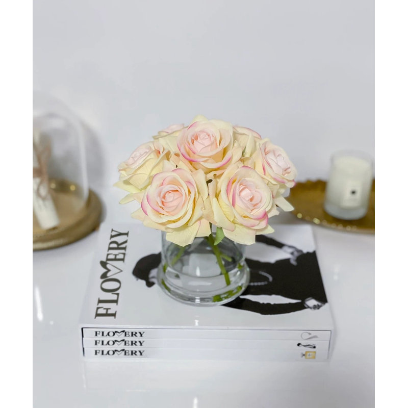 Yellow Real-Touch Roses – Faux Floral Arrangement, Ivory