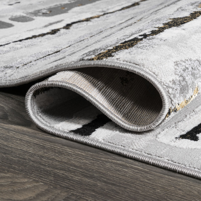 Batten Modern Stripe Gray/Black Rug, Rectangle 7'8" x 10'