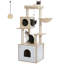Arbre à chat de 56,7 po avec grand bac à litière, tour à chat en bois pour chats d'intérieur avec armoire de rangement, maisonnette confortable pour chat, poteau à griffes recouvert de sisal et boules suspendues remplaçables-2141264842