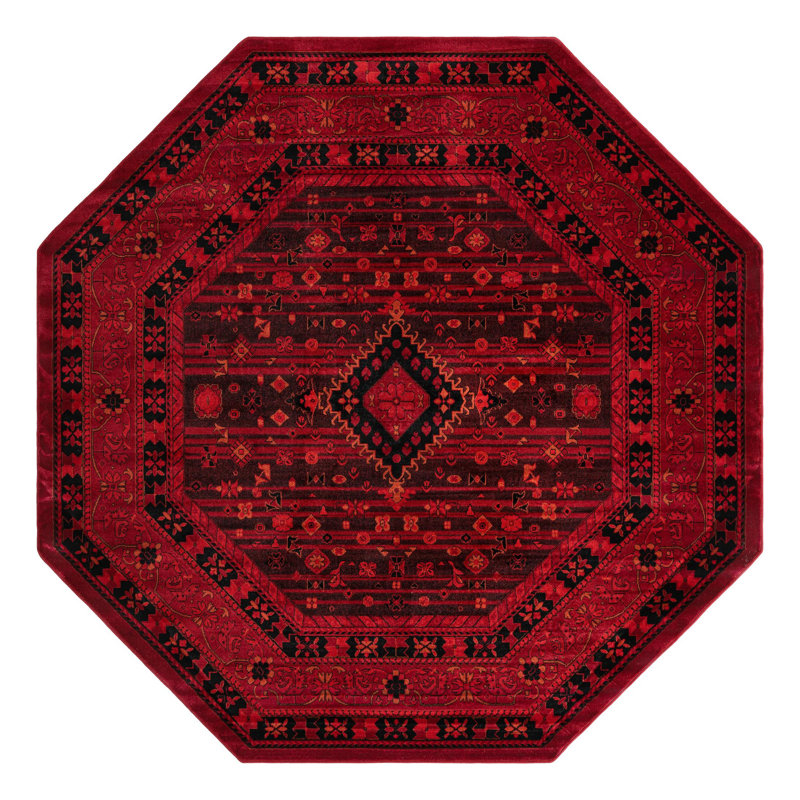 Tapis oriental rouge Amro, Octogone 7 pi 11 po x 7 pi 11 po