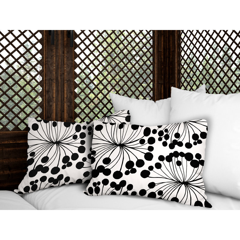 Floral Outdoor Reversible Throw Pillow, Black