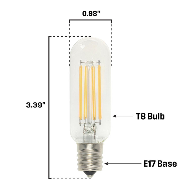 Ampoule à DEL à filament transparent T8 de 5 watts (équivalent à 60 watts) à intensité variable, base intermédiaire, paquet de 6
