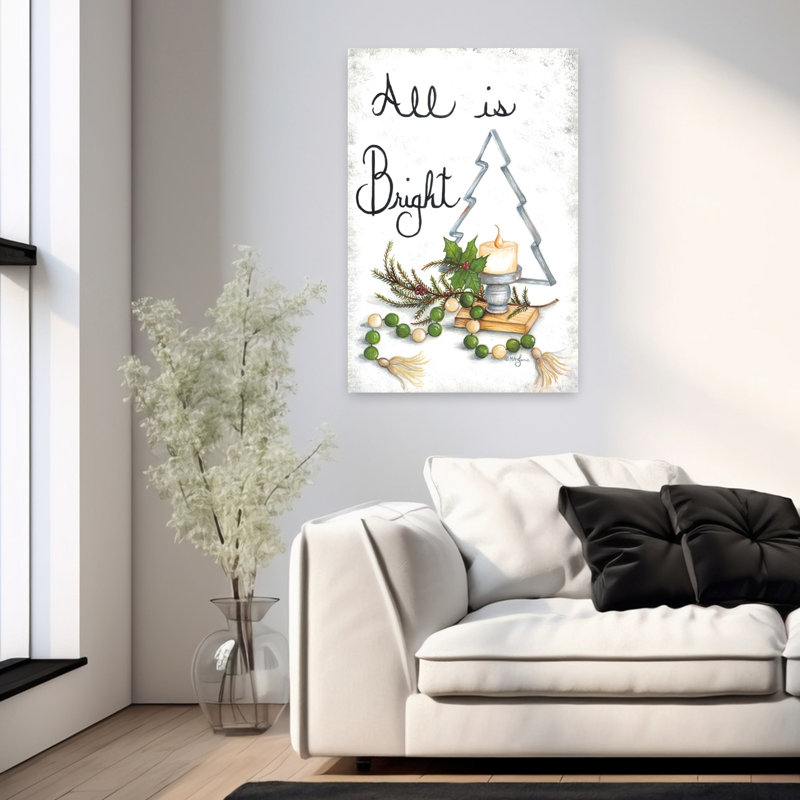 «All Is Bright», arbre de Noël abstrait, art hivernal, H 36 po x l 24 po