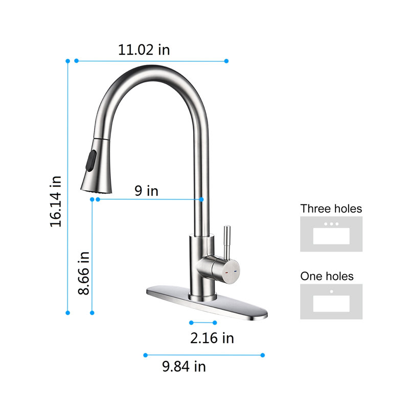 Brushed Nickel Kitchen Faucet With Pull Out Spray Function, Stainless Steel, Easy Installation Instructions Modern Faucet, Steel Body, Hue, Effortless Procedure