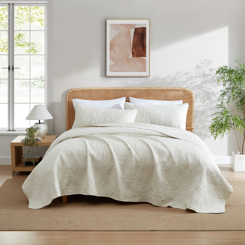 HLC.ME Benji - 3 Piece Quilt Set, Lightweight Bedspread Coverlet Quilt, Beige, King Quilt + 2 King Shams