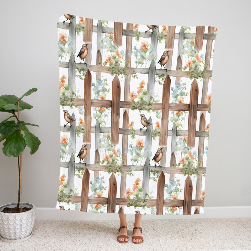 Throw Blanket, 51" W x 60" L, Animal Print/Floral, Brown/White/Gray