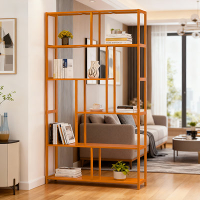 68.9" H x 39" W 5-Tier Bamboo Etagere Bookcase, Freestanding Tall Bookshelf Open Display Shelf for Living Room Bedroom