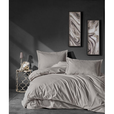 Ensemble de housse de courtepointe en satin luxueux, 100% coton, beige | Housse de couette 78,7 po x 86,6 po, drap plat 94,5 po x 102,4 po, 2 taies d'oreiller Oxford 19,7 po x 27,6 po | Impression réactive, lavable à la machine, fermeture à boutons