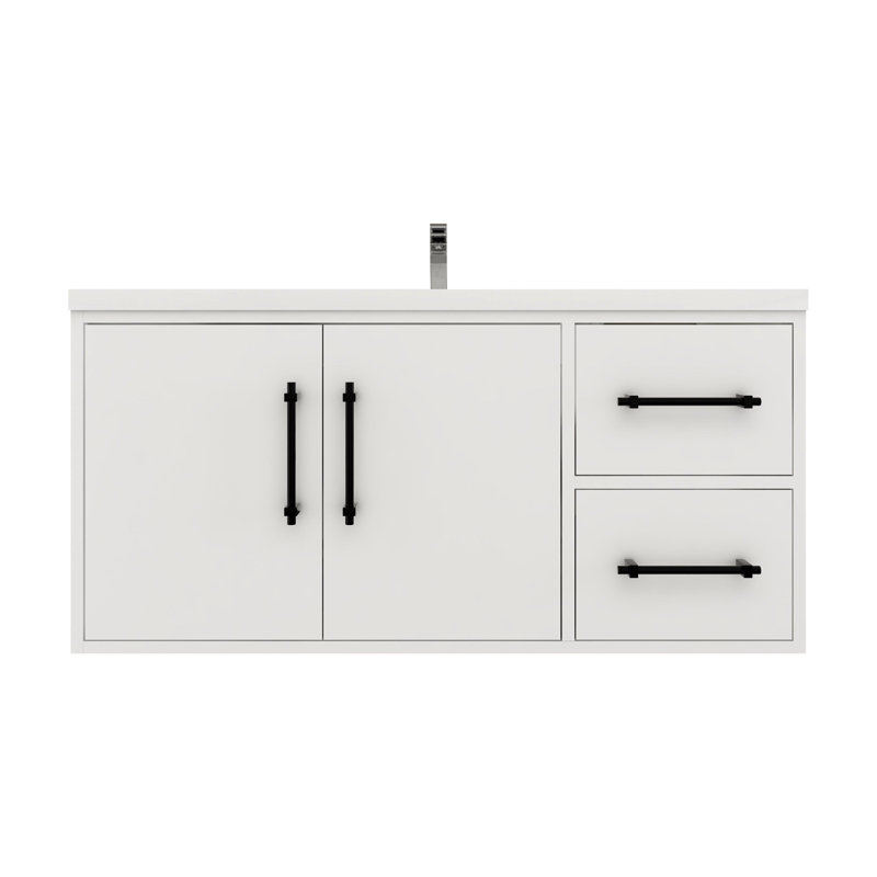 Meuble-lavabo mural droit 42 po avec lavabo en acrylique renforcé Victoria, Blanc lustré