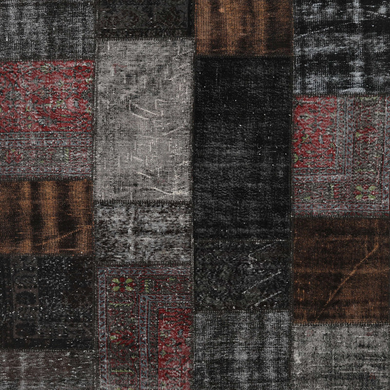 Tapis contemporain noir / gris, Carré 3 pi
