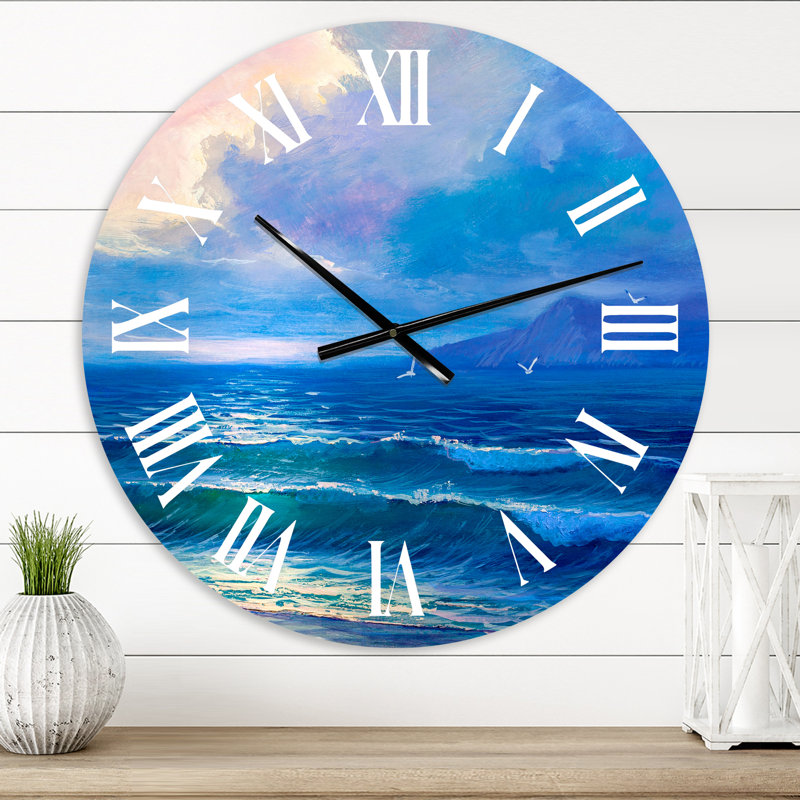 Morning Sunlight On The Sea Waves I - Horloge murale nautique et côtière, Petit