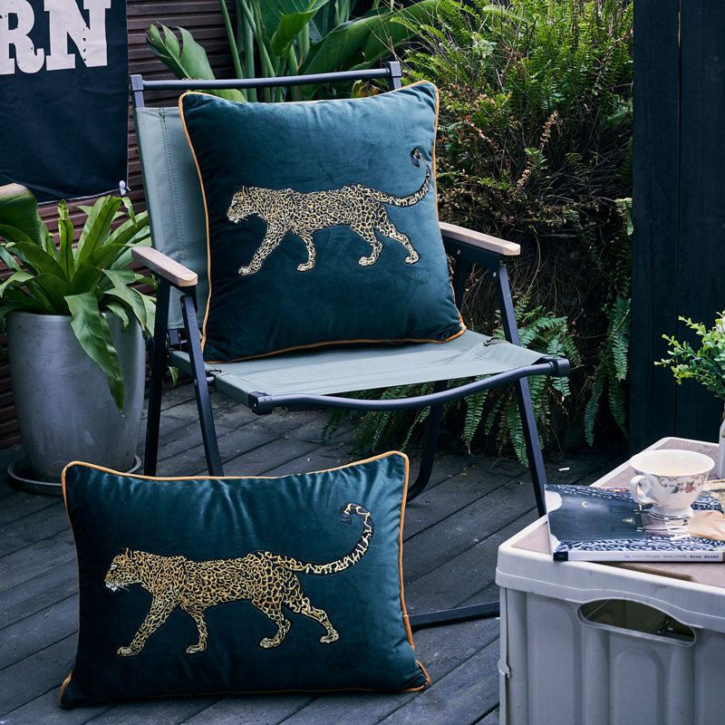 Embroidered Velvet Reversible Pillow Cover, 14" H x 20" W