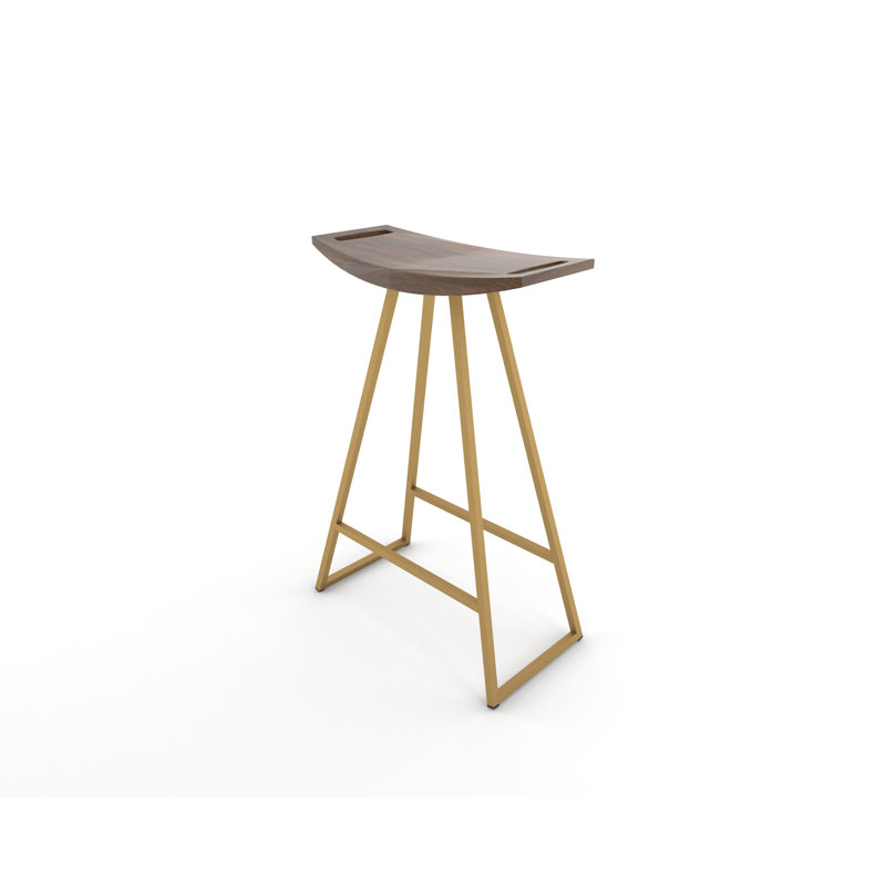 Robert Counter Stool with Metal Frame, Walnut, Counter Stool (24" Seat Height), Brassy Gold