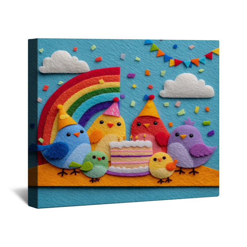 Colorful Birds Party Canvas Gallery Wrap in Many Sizes, 32 x 32 inches
