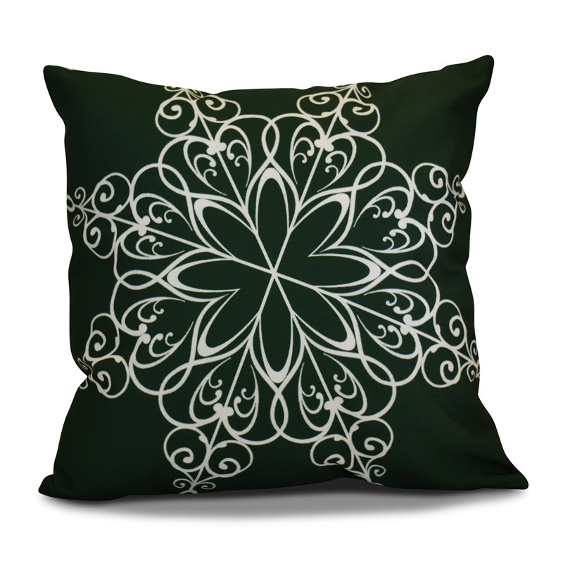 Holiday Wishes Geometric Outdoor Reversible Throw Pillow, 18" H x 18" W, Dark Green
