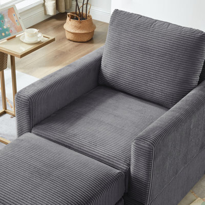 Chaise longue classique en velours côtelé, canapé confortable, fauteuil d'appoint rembourré avec repose-pieds pour le salon (fauteuil)