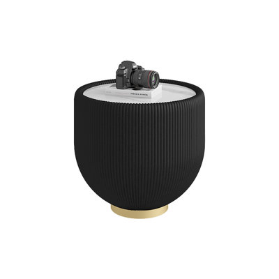 Modern Round Marble Pattern Tabletop Leather Edge Sofa End Table With Metal Base(Only Including Coffee Table,Without Chairs)