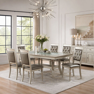Dining Table Rubber Wood Center Glass Top 1pc Table w Shelve Dining Room Furniture