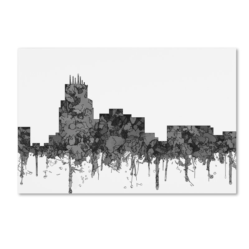 «Durham North Carolina Skyline BW» par Marlene Watson, reproduction d'art graphique sur toile, H 12 po x l 19 po