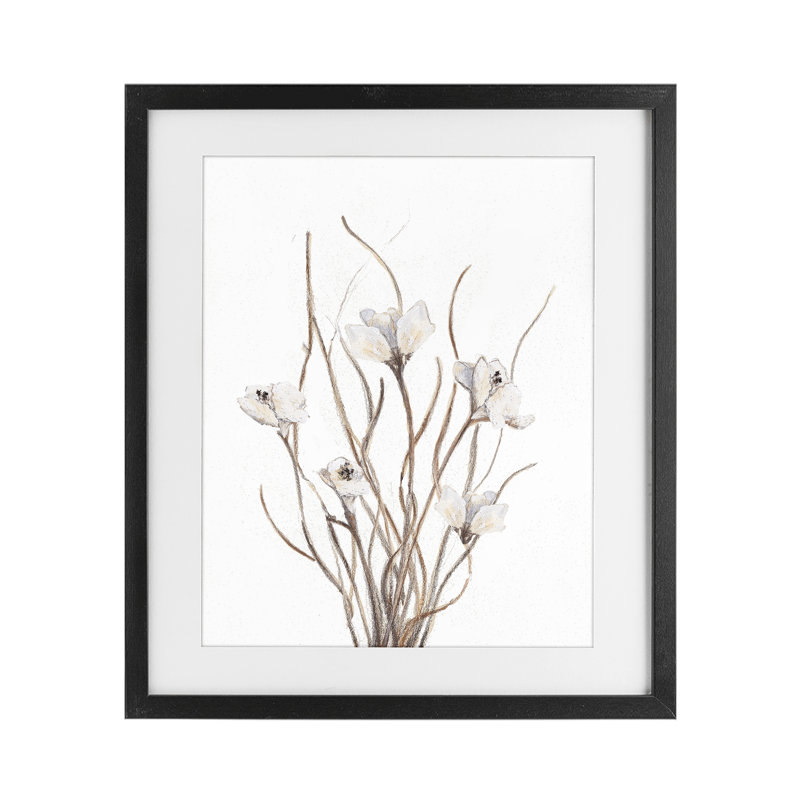 «Curly Floral Branches», reproduction d'art sous verre, conception de Lanie Loreth, H 21 po x l 17 po, Cadre noir minuit