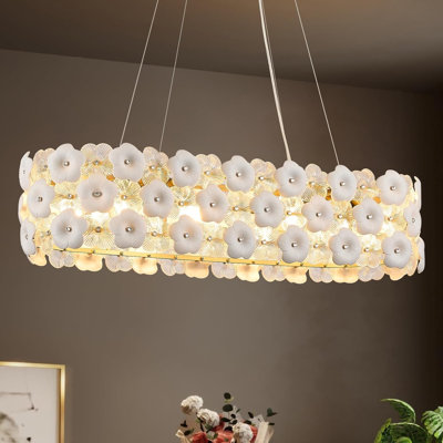 Lustre en verre à fleur moderne pour salle à manger L36 po Luminaire suspendu ovale de luxe Lustre contemporain doré 8 lumières pour le salon Îlot de cuisine, E12