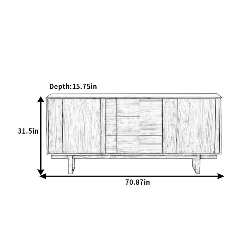 Buffet rétro Wabi Sabi, H 31,5 po x l 70,87 po x P 15,75 po