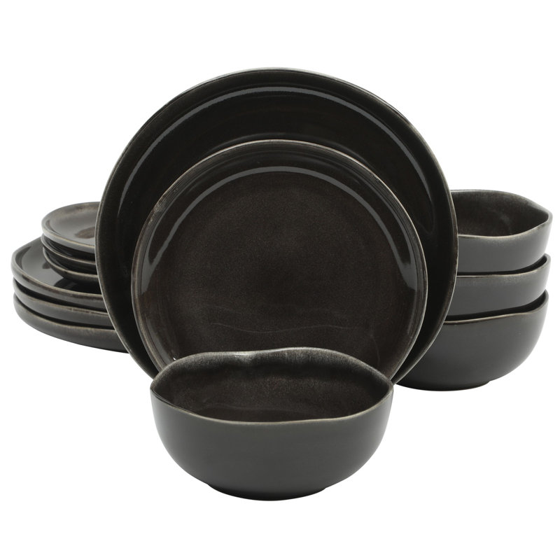 Gibson Soho Lounge Nardini 12 Piece (Service for 4) Plates and Bowls Reactive Glaze Dishes Stoneware Ceramic Dinnerware Set