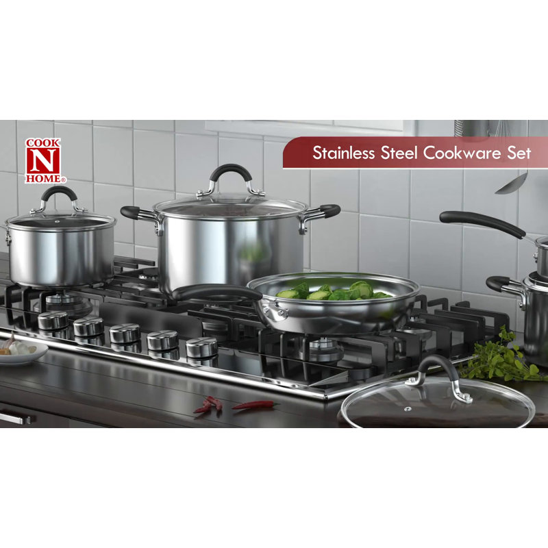 10-Piece Stainless Steel Cookware Set with Glass Lids