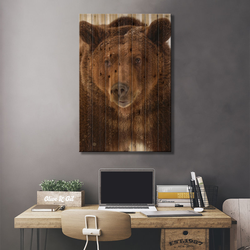Grizzly en hiver, Ursus Arctos, Montana par - Sans cadre sur bois, L 18 po x H 26 po